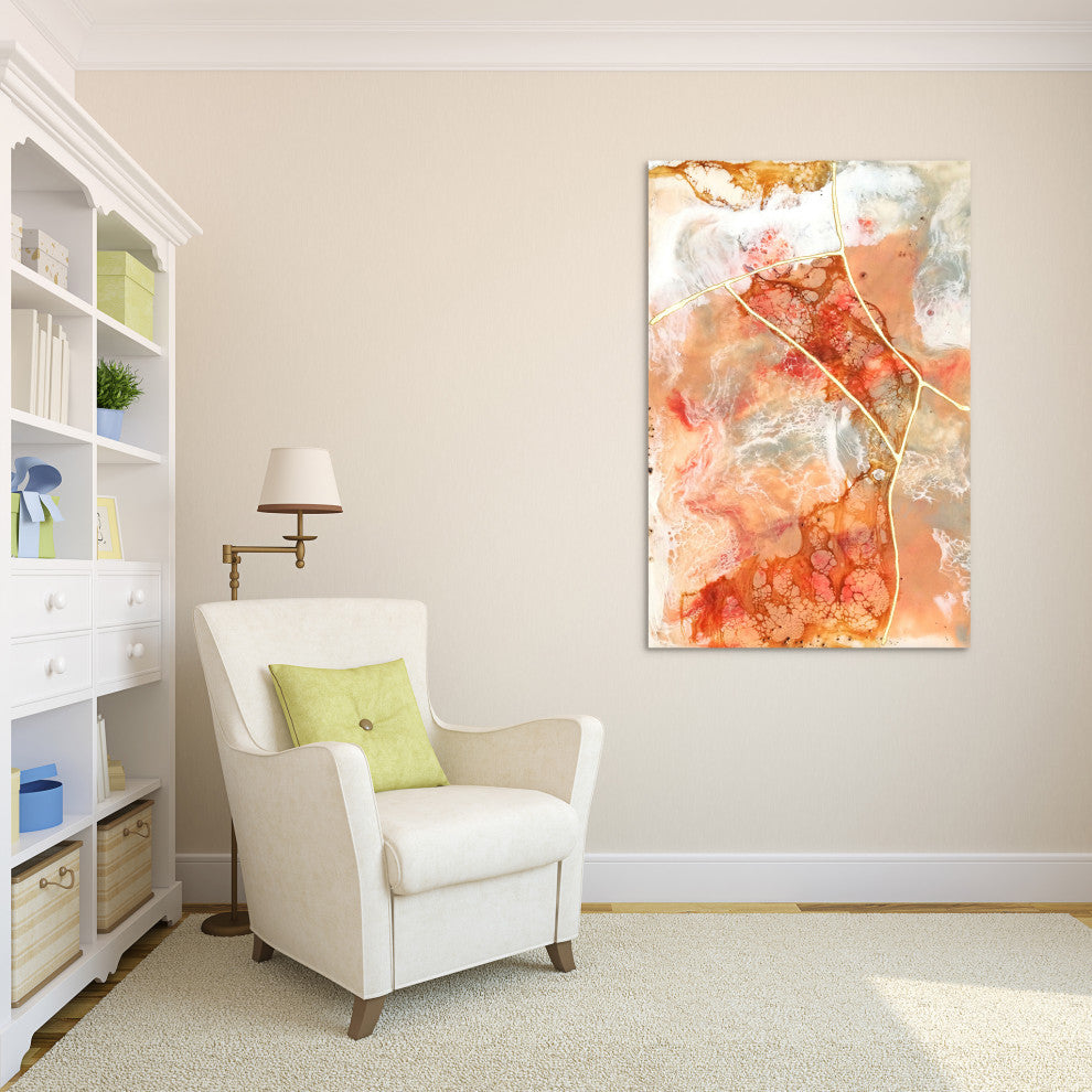Coral Abstract Wall Art Printed on Frameless Free Floating Tempered Glass Panel
