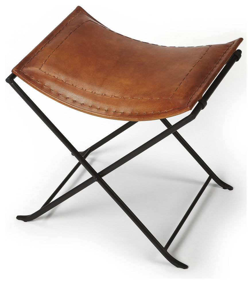 Butler Melton Brown Leather Stool, Medium Brown