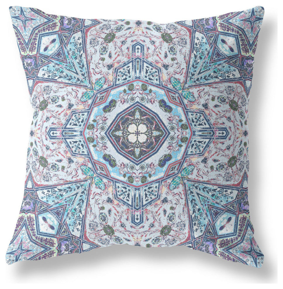 18" Light Blue Gray Floral Boho Suede Throw Pillow