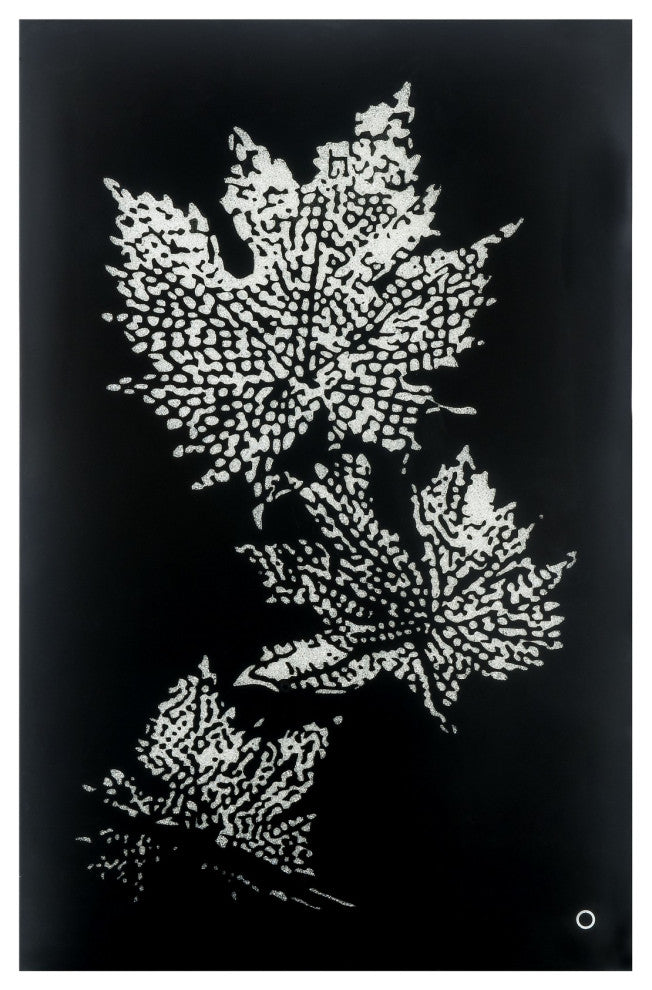 Benzara BM232518 Rectangular Floral Wall Art With LED, Black and Silver