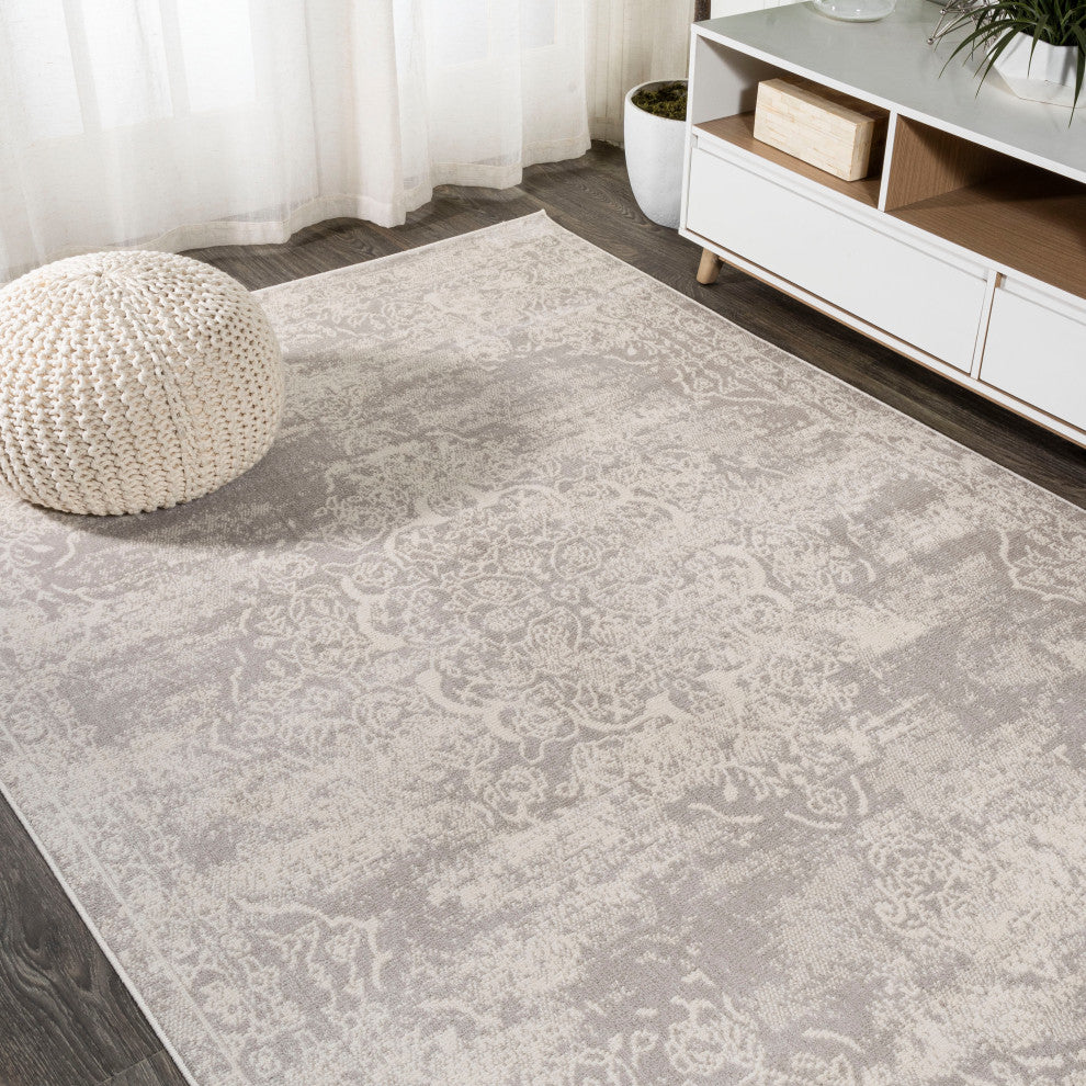 Alhambra Ornate Medallion Modern Runner Rug, Ivory, 8'x10'