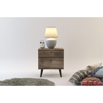 Midtown Concept Turks 2-Drawer Nightstand Bedside Table, Distressed Brown