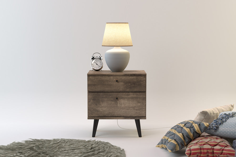 Midtown Concept Turks 2-Drawer Nightstand Bedside Table, Distressed Brown