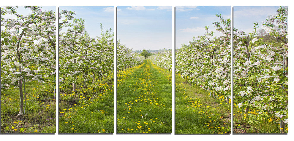 Bloomy Peach Forest Photography, Floral Canvas Print, 60"x28", 5 Panels