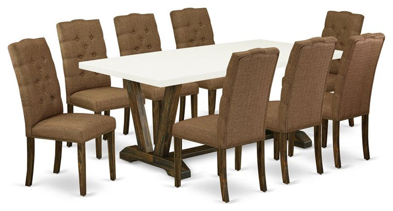V727El718-9, 9-Piece Dining Set, 8 Chairs and Table Solid Wood