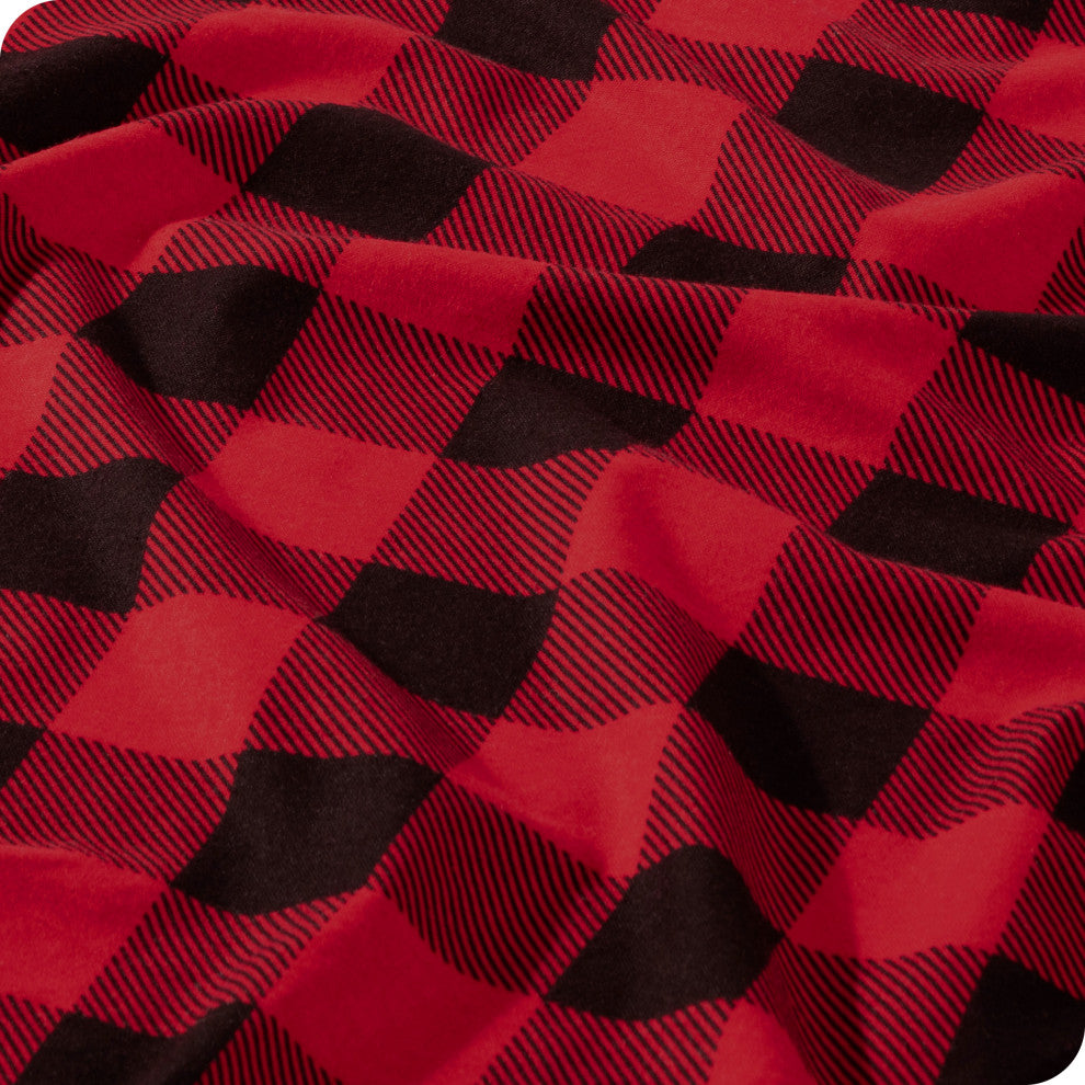Bare Home Cotton Flannel Sheet Set, Buffalo Plaid - Red/Black, Twin