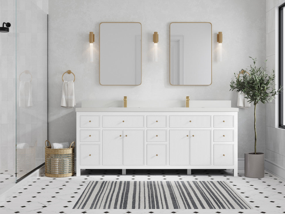 Sonoma 84 Double Sink Reeded Bath Vanity in White 2" White Quartz