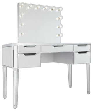 SlayStation Aria Premium Mirrored Vanity Desk, Silver