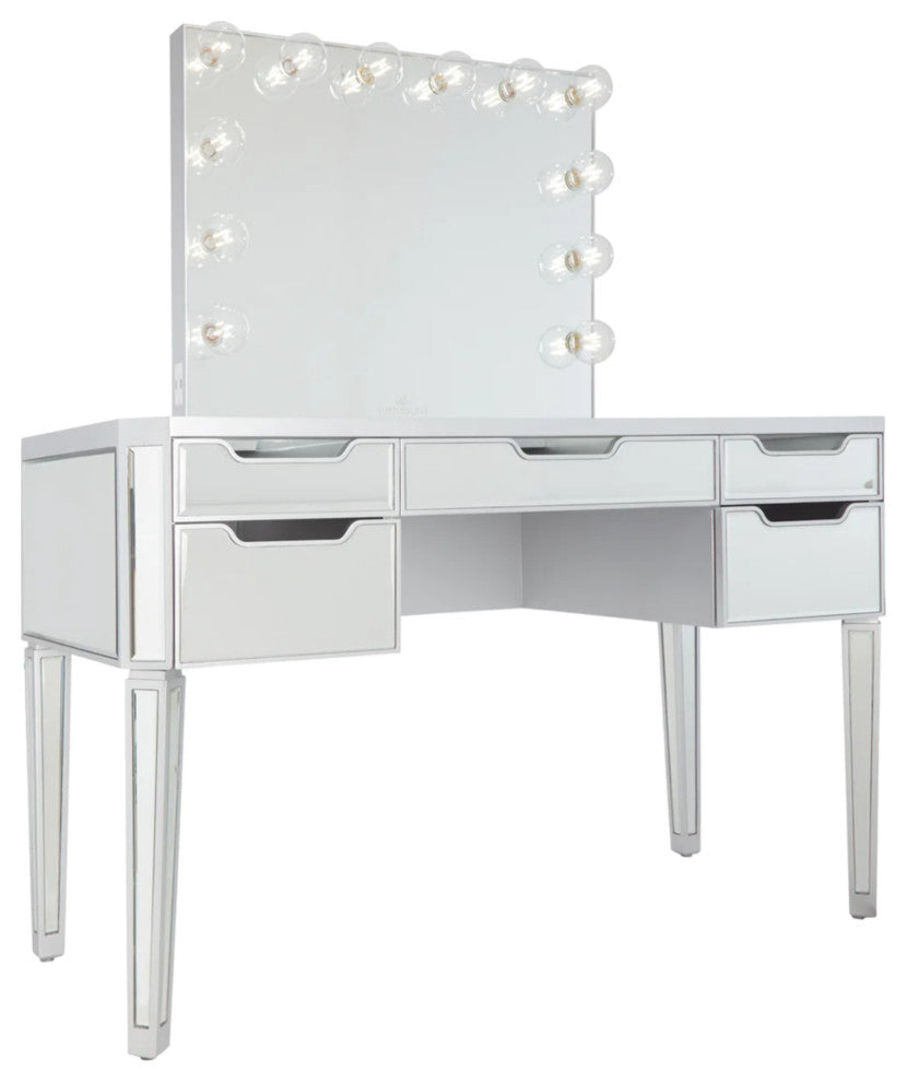 SlayStation Aria Premium Mirrored Vanity Desk, Silver