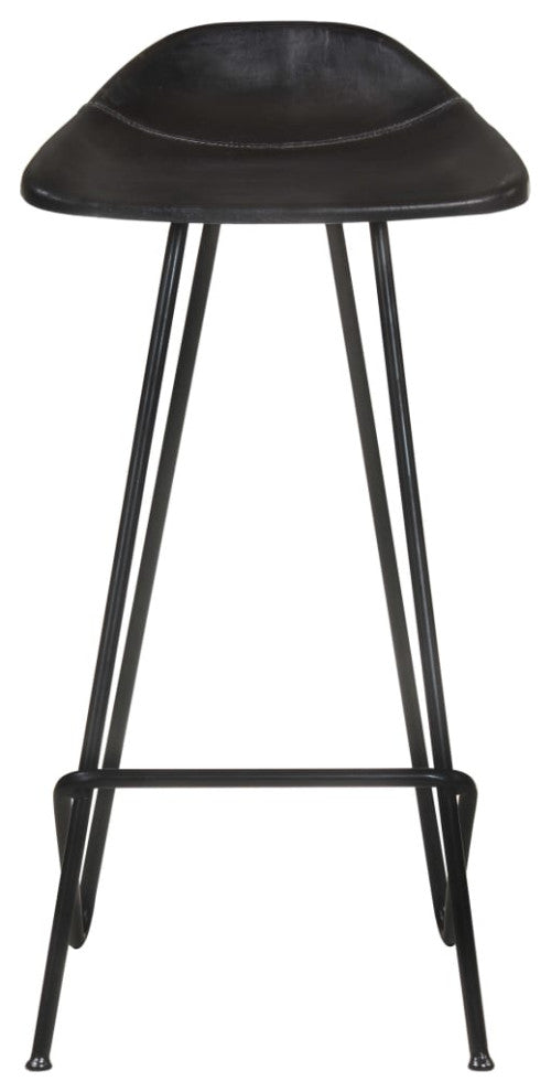 vidaXL Bar Stools 2 pcs Black Real Leather