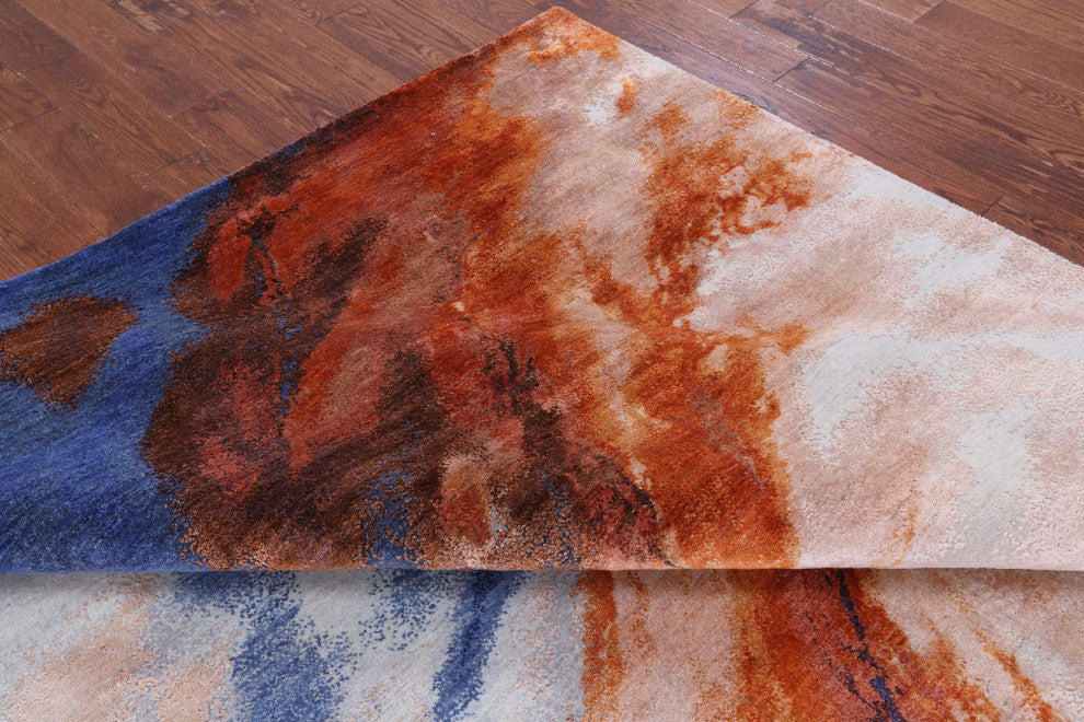 7' 11" X 9' 11" Abstract Hand Knotted Wool and Silk Rug Q9050