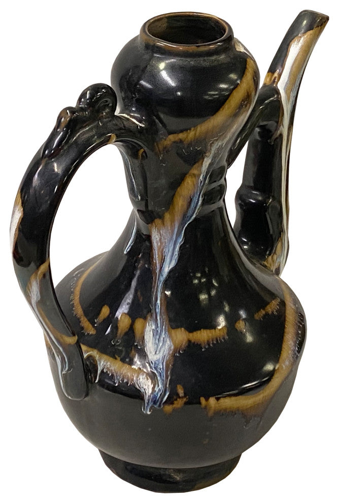 Chinese Ware Black Brown Glaze Ceramic Jar Vase Display Art Hws3024
