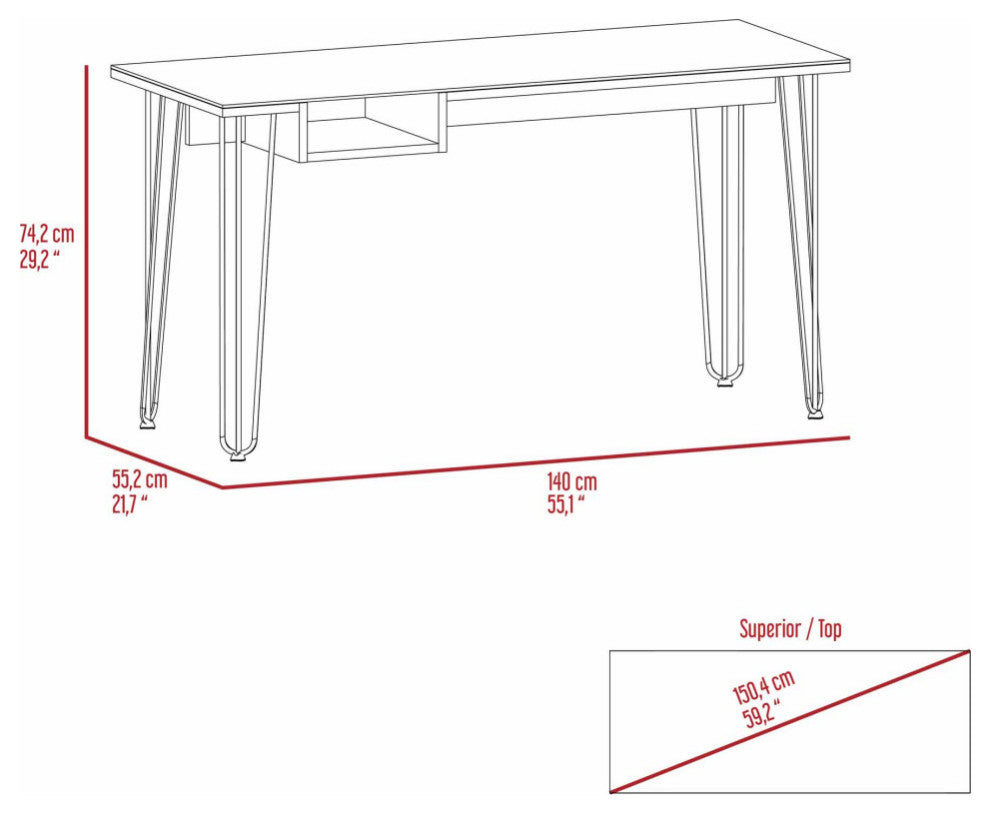 Kyoto 140 29-inch Tall Writing Desk with Hairpin Legs, Mahogany