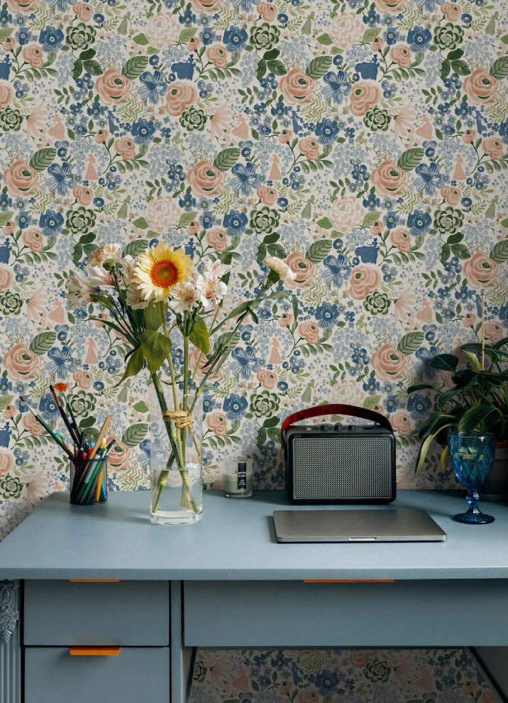 Disney Princess Blue Watercolor Floral Peel and Stick Wallpaper