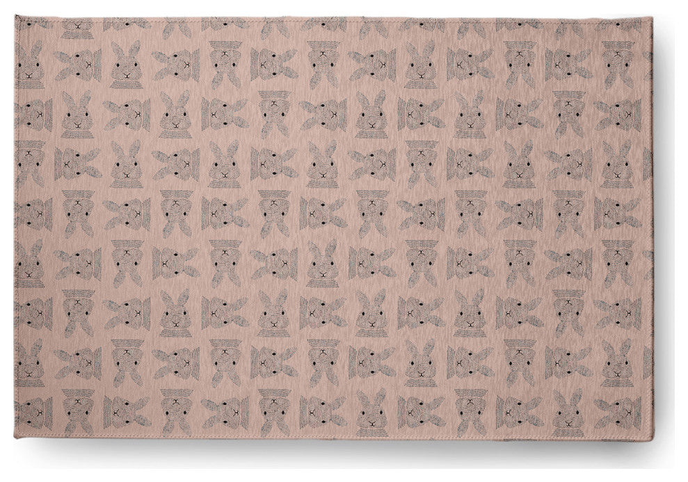 Criss Cross Bunnies Easter Chenille Rug, Sunwashed Red, 2'x3'