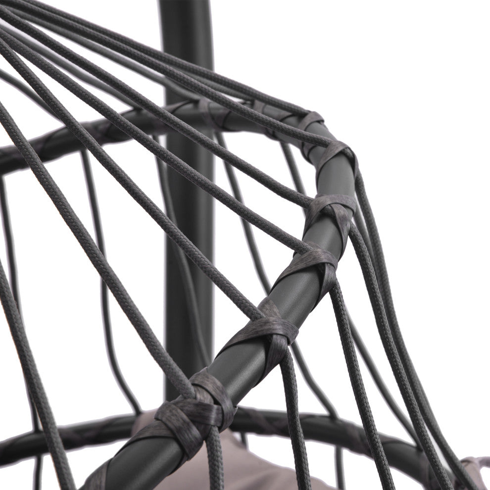 Outdoor Patio Wicker Swing Chair Hanging Egg Chair With Cushion, Dark Gray