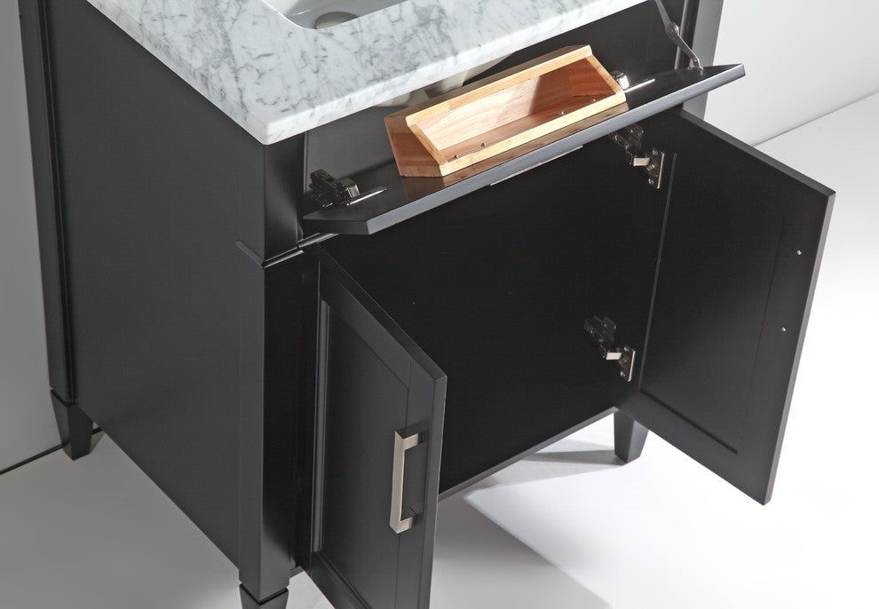 Vanity Set With Carrara Marble Top, 30", Espresso, Led Touch-Switch Mirror