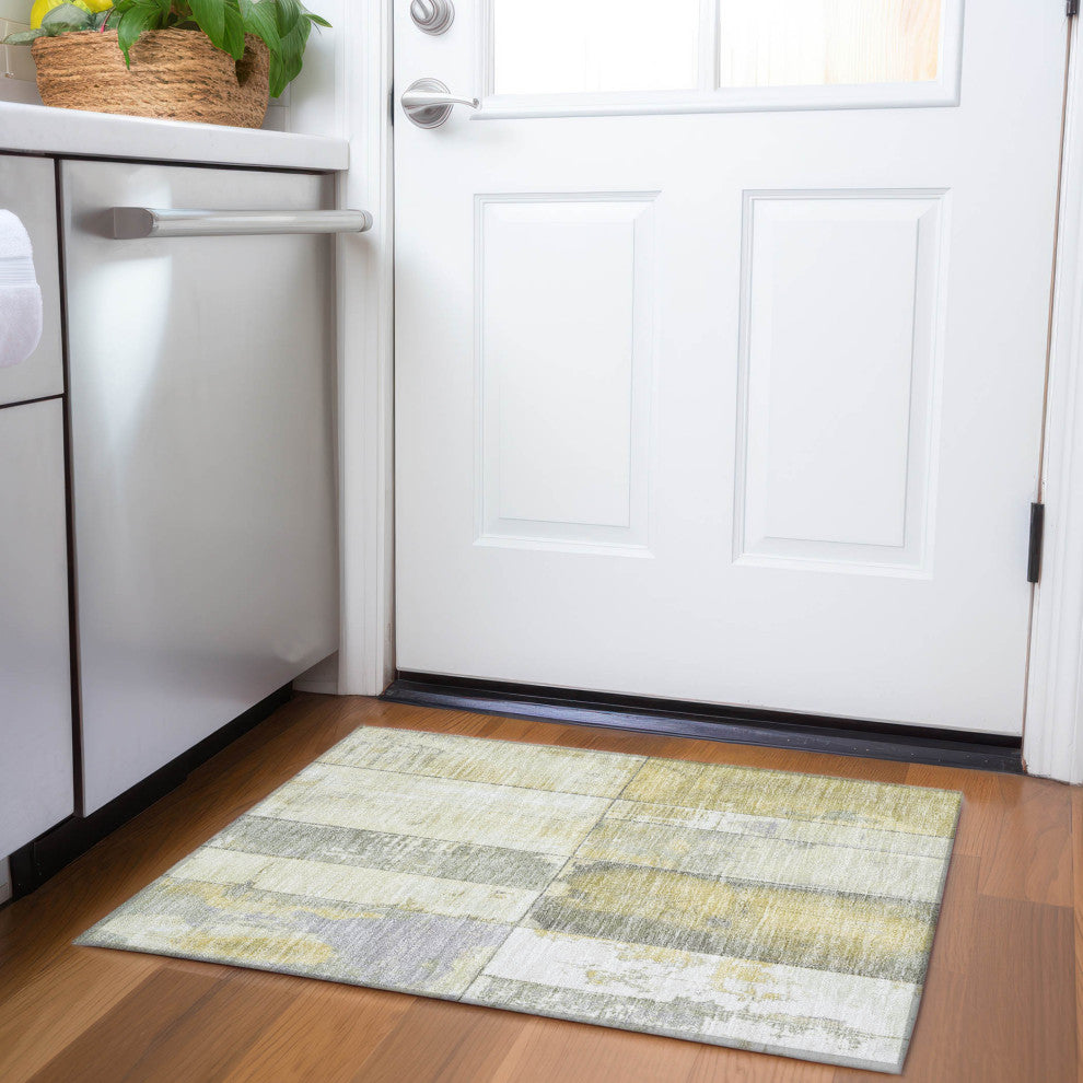 Machine Washable Indoor/Outdoor Chantille ACN1877 Gold 1'8" x 2'6" Rug