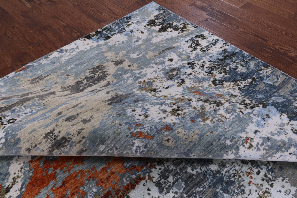 8' 0" X 10' 1" Modern Wool and Silk Hand Knotted Rug Q7182