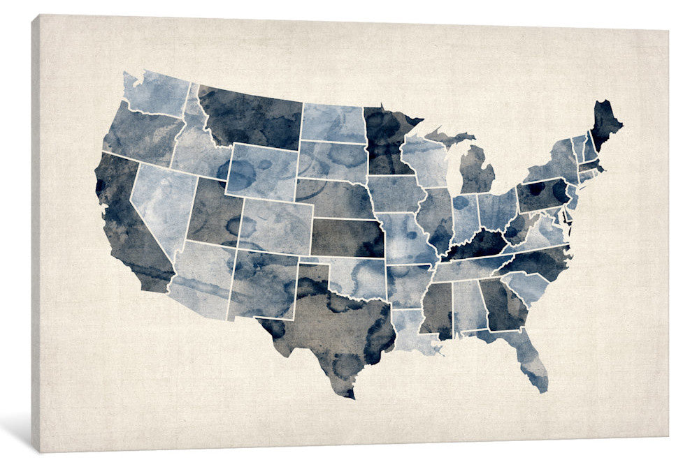 "USA Water Color Map III" by Michael Tompsett, 40x26x1.5"