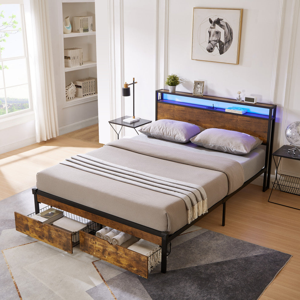 Gewnee Queen Size Metal Platform Bed Frame
