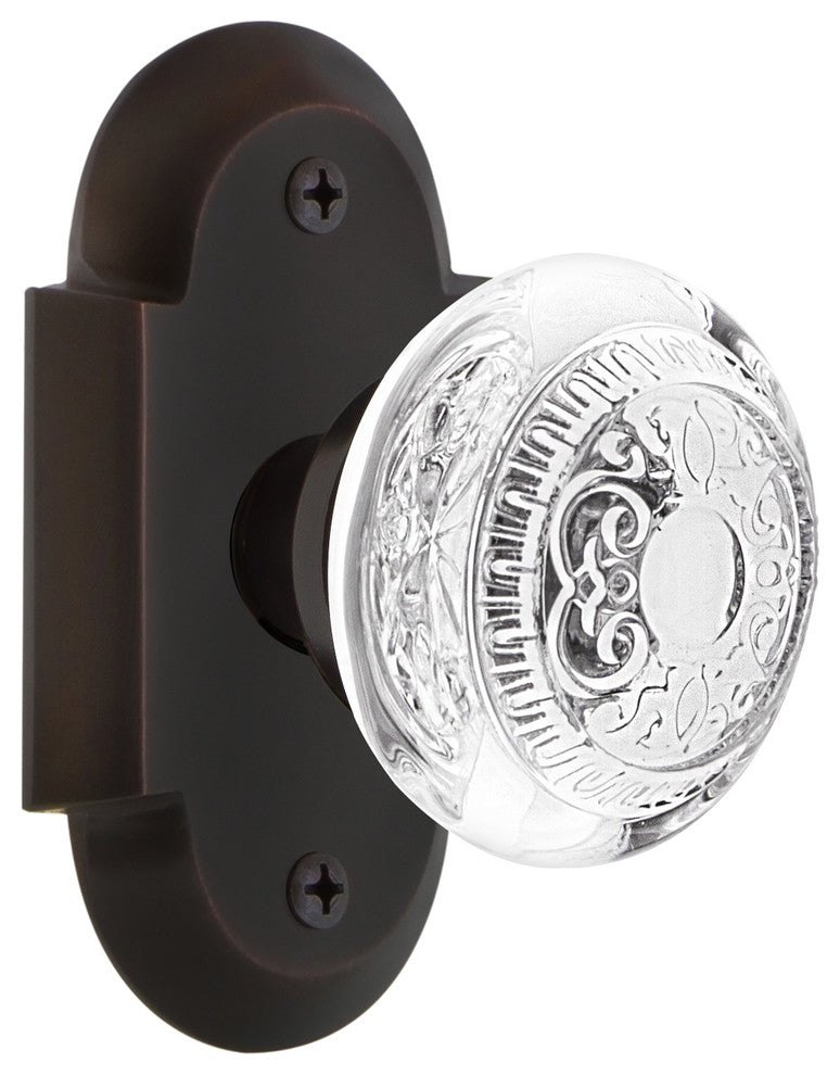 Cottage Plate Privacy Crystal Egg and Dart Knob, Timeless Bronze, 2.375"
