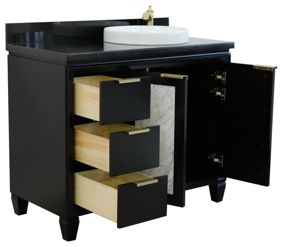 43" Single Vanity, Black Finish With Black Galaxy