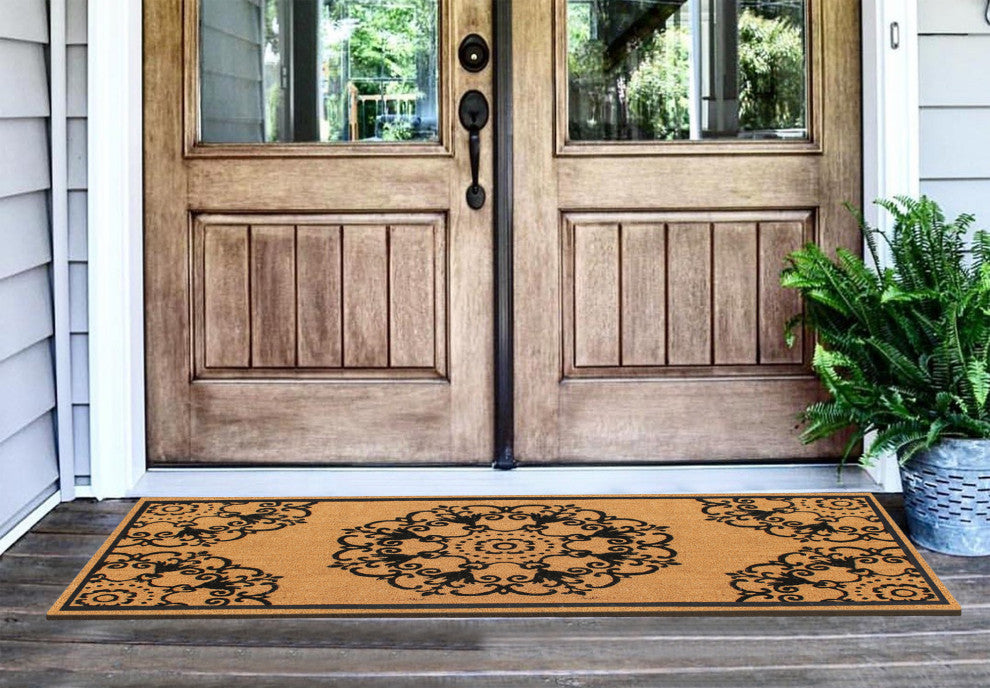 A1HC Natural Coir Flock Door Mat for Front Door, 36x72, Durable Entrance Doormat