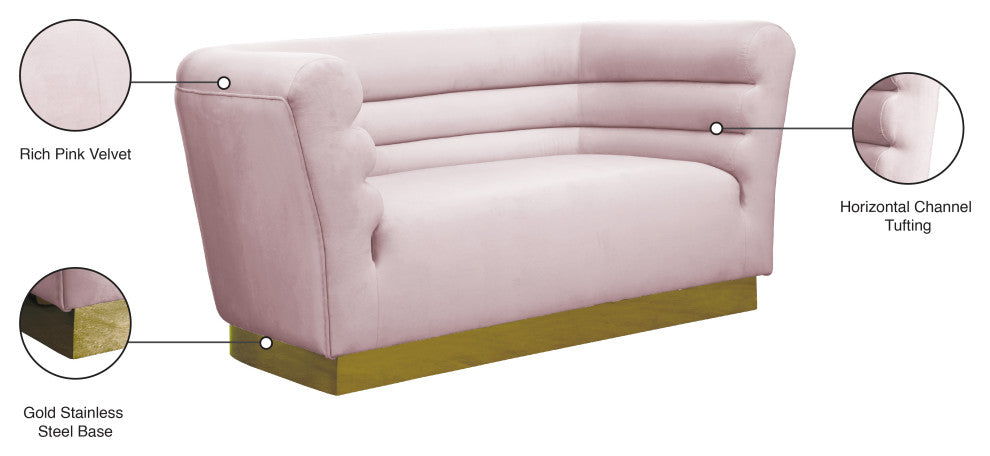 Bellini Velvet Upholstered Loveseat, Pink