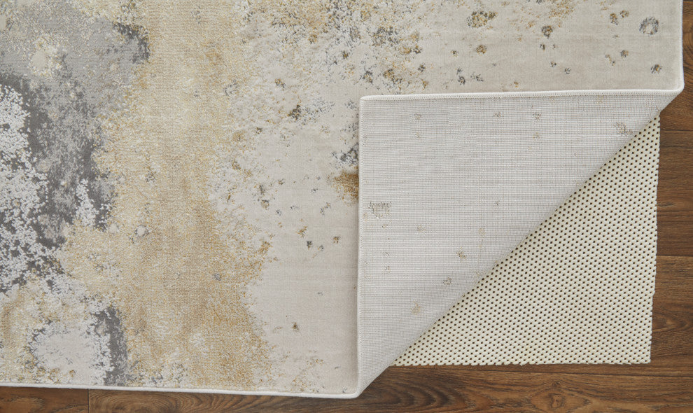 Oria Industrial Abstract Area Rug, Gray/Gold/Ivory, 8'x10'
