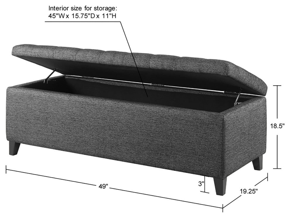 Madison Park Shandra Upholstered Soft Close Storage Bench, Charcoal Gray