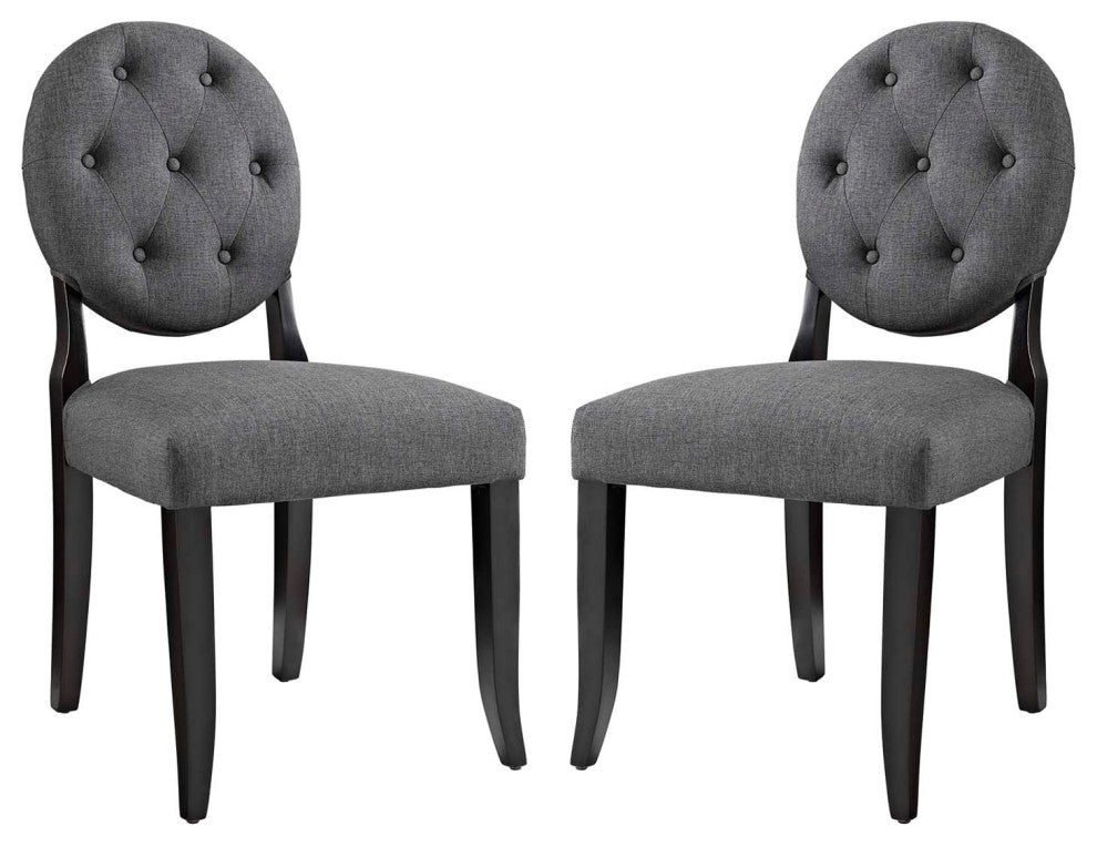 Gray Button Dining Side Chair Upholstered Fabric Set of 2