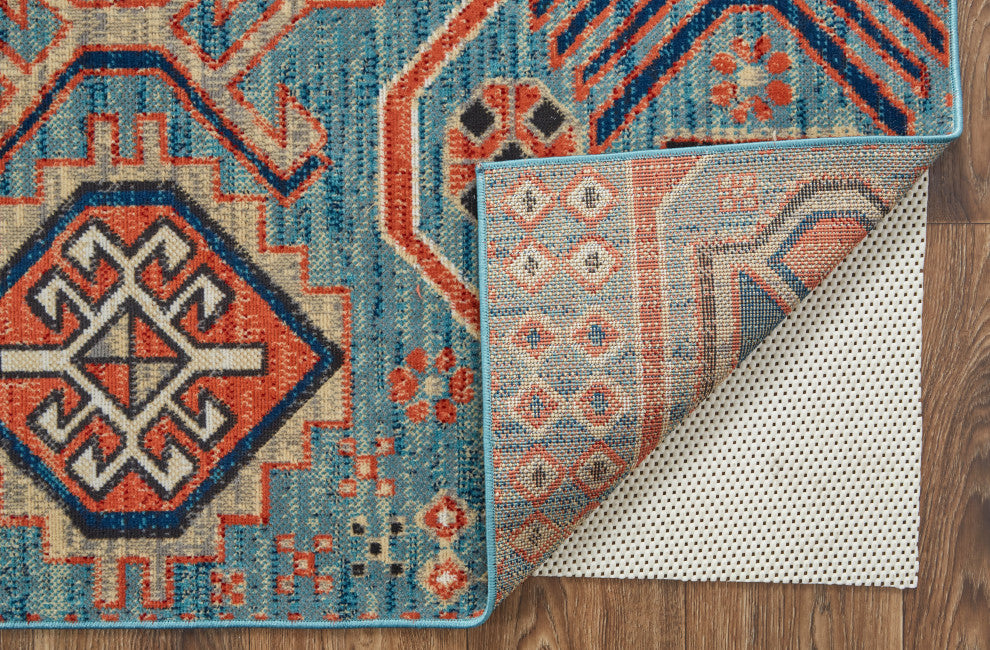Weave & Wander Kezia Rug, River Blue/Red Orange, 10ft x 13ft-2in