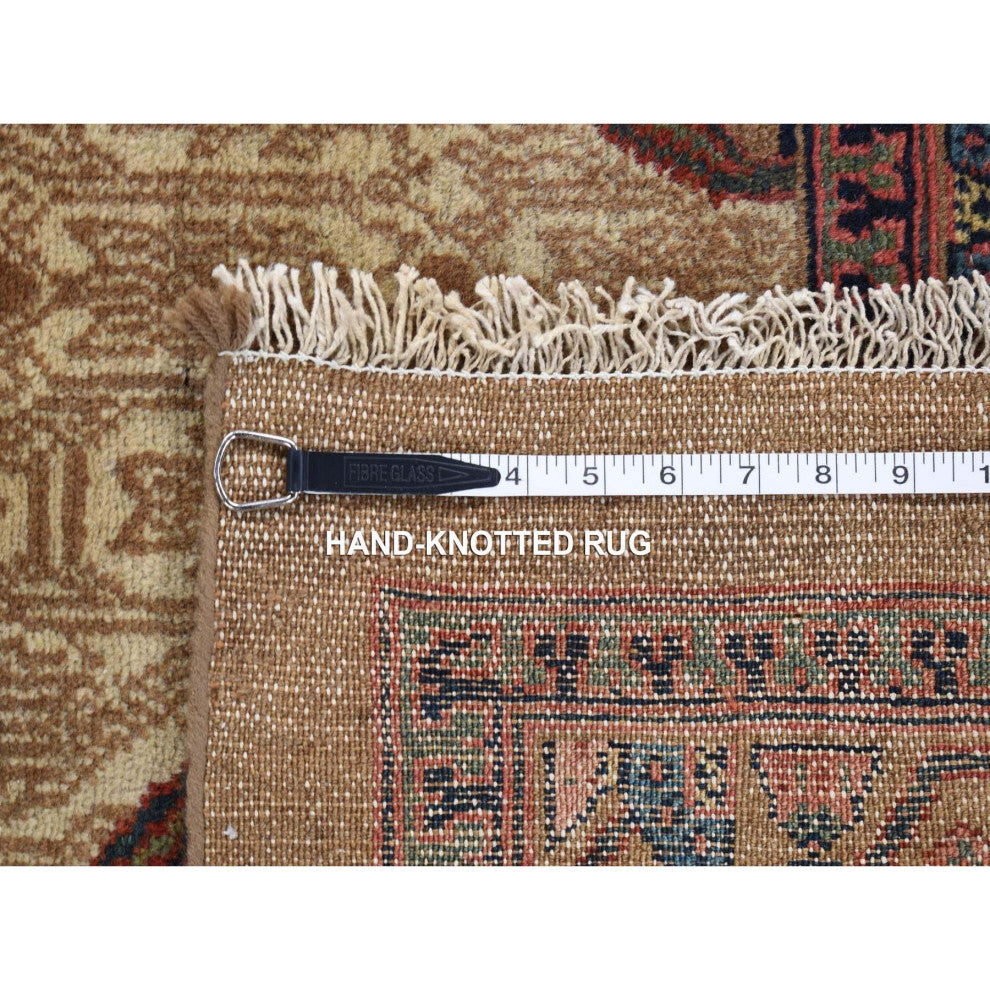 Taupe Brown, Antique Persian Pure Wool, Hand Knotted Runner Rug, 3'2"x14'10"