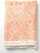 Mosaic Rose Hand Block Printed Table Cloth, Unbleached Cotton