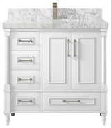 Aberdeen 36 Center Sink Bath Vanity in White 2" Carrara Marble