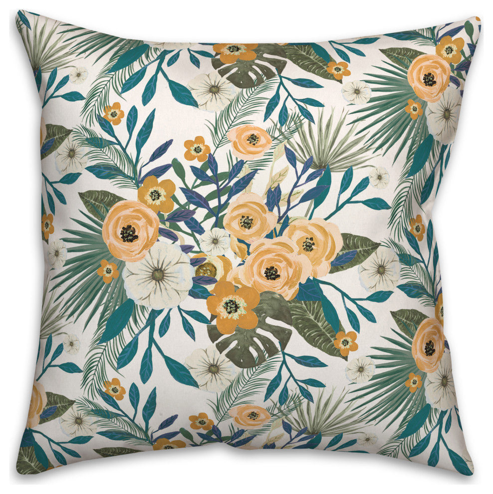 White Tropical Floral 18x18 Spun Poly Pillow