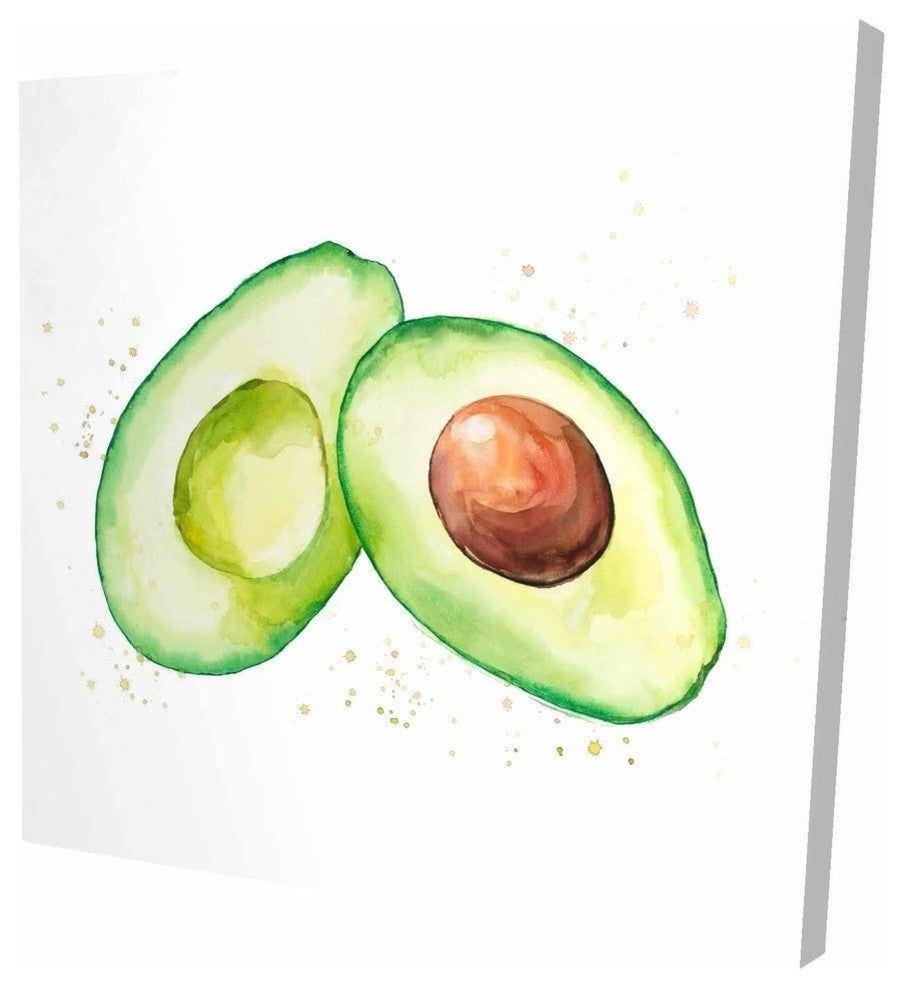 Watercolor Open Avocado, Fine Art Gallery Wrapped Canvas, 24"x24"
