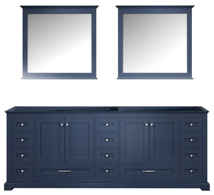 Dukes 84" Double Vanity, No Top and 34" Mirrors, Navy Blue