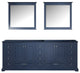 Dukes 84" Double Vanity, No Top and 34" Mirrors, Navy Blue