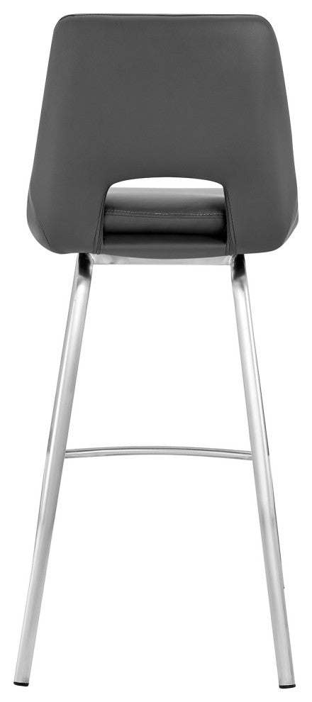 30" Elegant Gray Faux Leather Bar Stool With Stainless Steel Frame