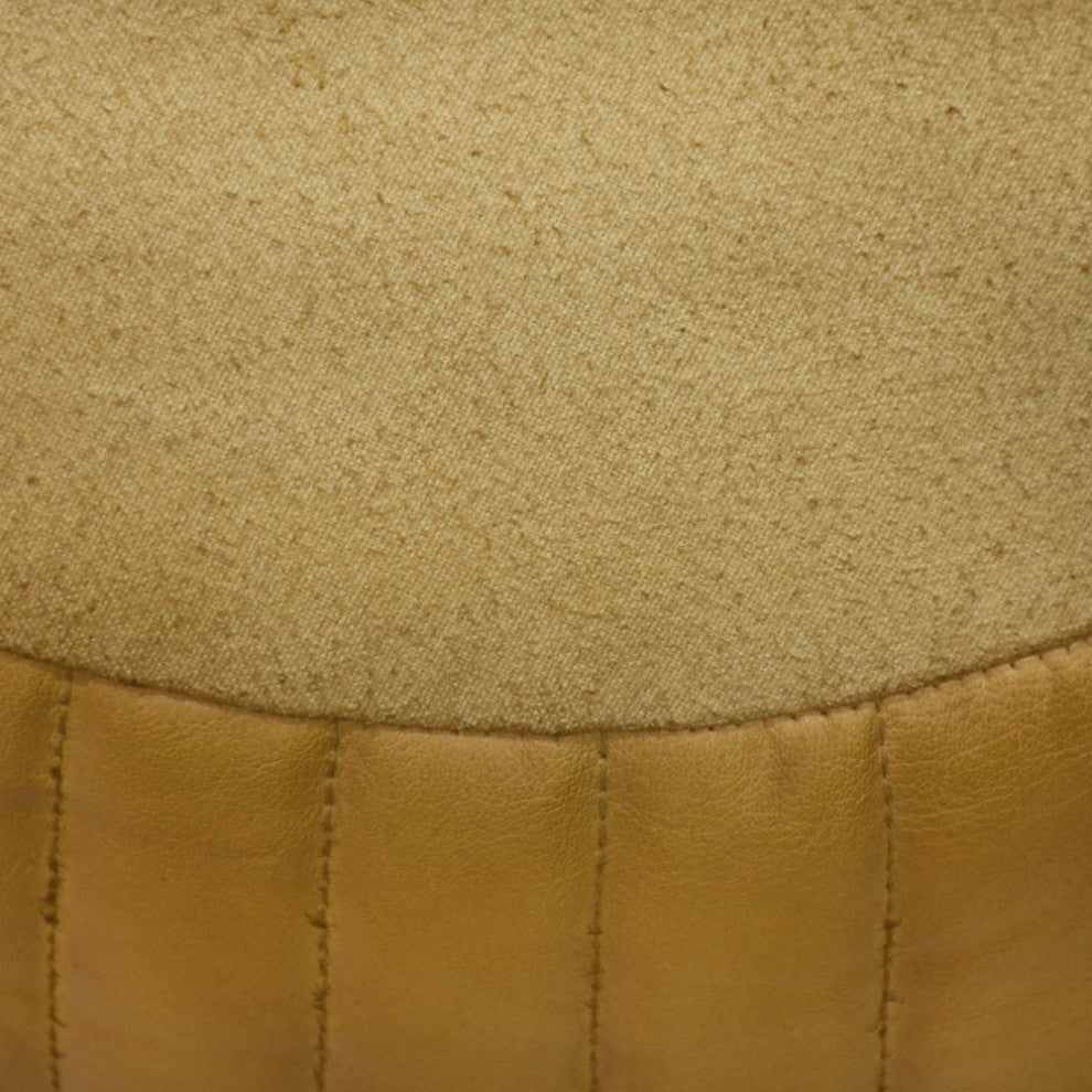 Poufs-Solid Handmade Goat Leather Pouf, Recycled Cotton Fill, Beige, Round, 16x16x16