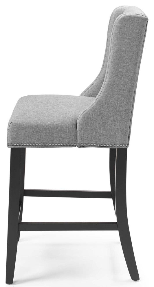 Counter Stool Chair, Fabric, Wood, Gray, Modern, Bar Cafe Bistro Restaurant