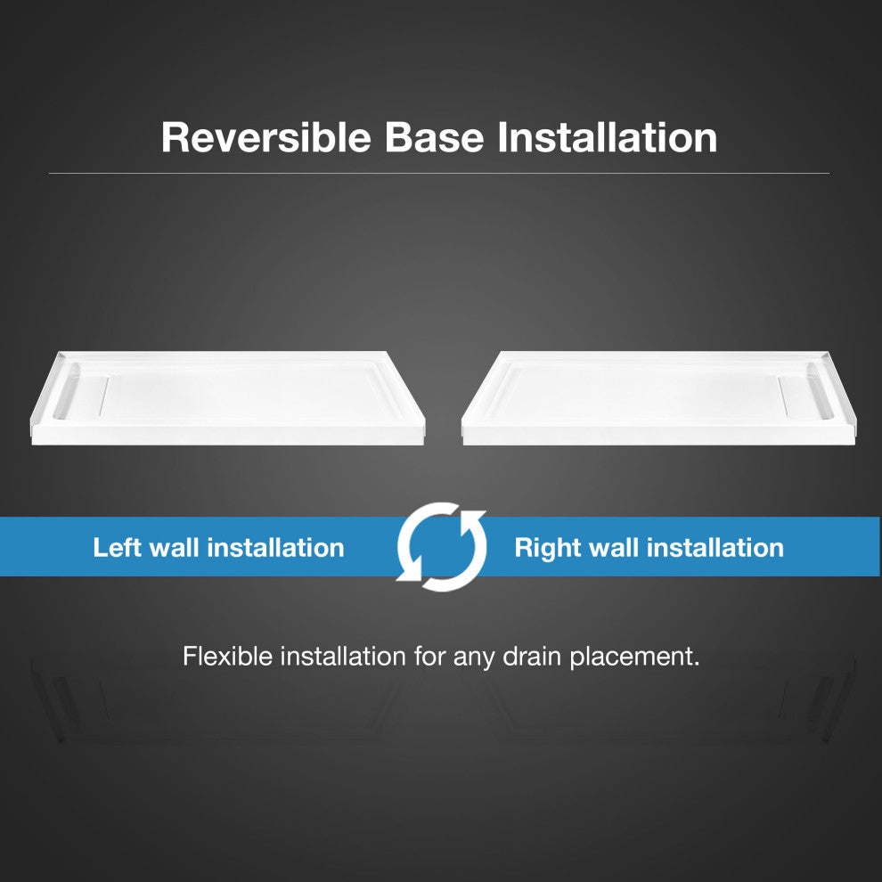 Ove Decors Erika Shower Base Rectangle, White, 54"x36", Side Drain