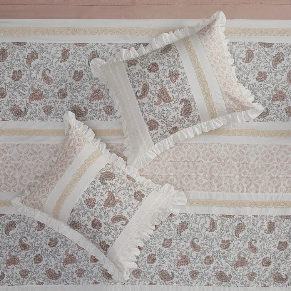 Madison Park Dawn 9 Piece Cotton Percale Comforter Set, Blush