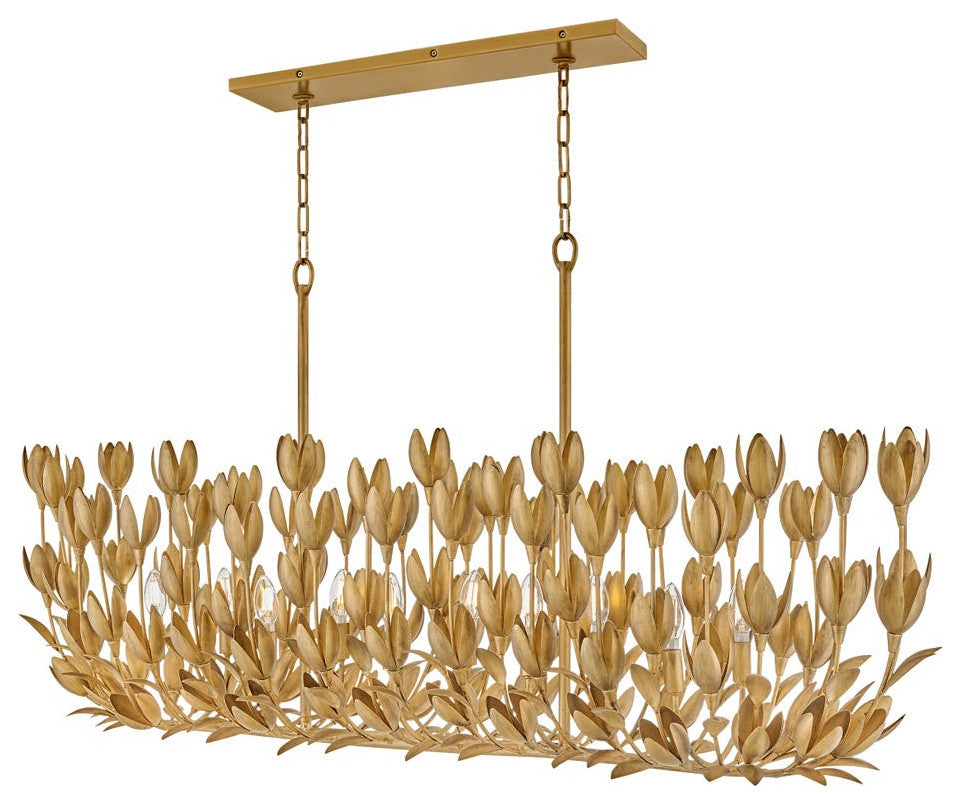 Hinkley 60" Flora Ten Light Linear Chandelier, Burnished Gold