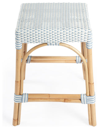 Robias Rectangular Rattan 24.5" Counter Stool, Blue and White