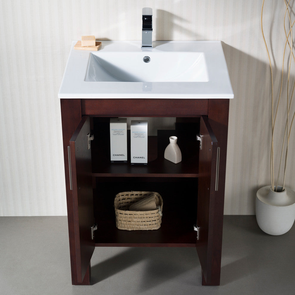Vanity Parsons 25 with Porcelain Top, Dark Walnut