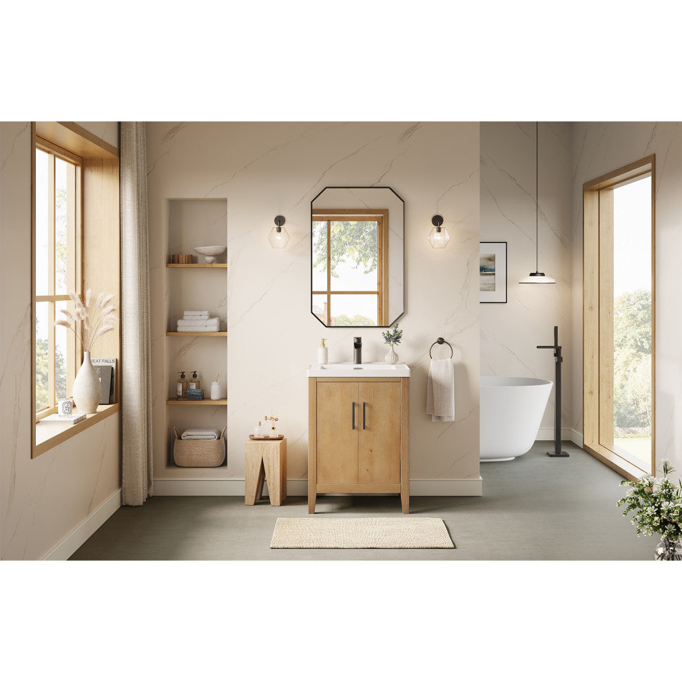 Allure Octagon Framed Bathroom Wall Mirror, Matte Black, 24"