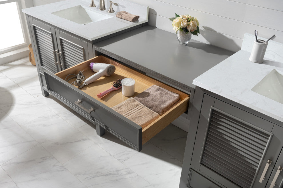 Estate Transitional Gray 102" Double Sink Bathroom Vanity Modular Set